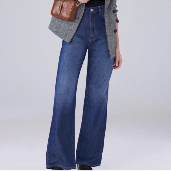 Pilcro Denim - Pilcro Wide-Leg Flare Jeans in Dark Blue Denim